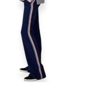 La Ligne Navy Straight Leg Pants with Multicolor Stripe